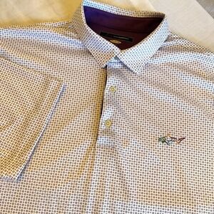 Greg Norman Polo Shirt Men XL White Purple Play Dry Golf Performance Micro Print